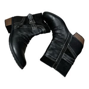 Earth Origins Dolly Ankle Boots Black Leather Side Zip Buckle Low Heel Women 9.5